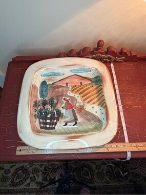 Vietri Hand-Painted Pastoral Ceramic Platter - Cream, Red, Blue, Green